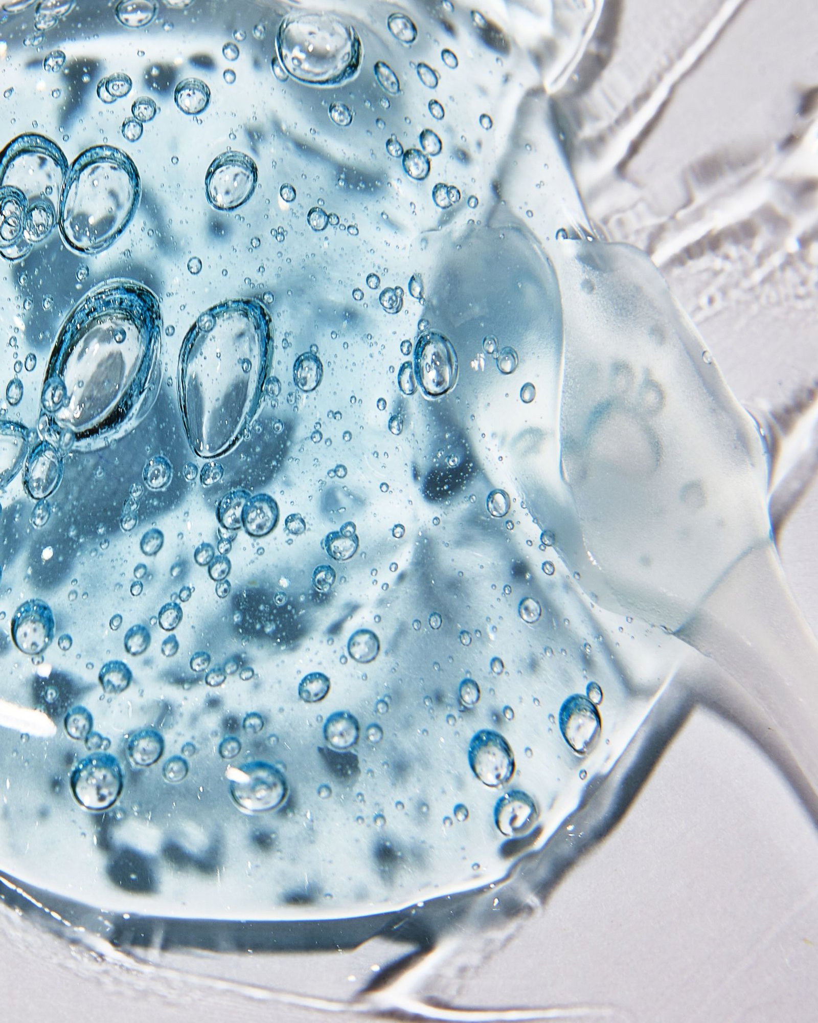 Close-up of clear gel with small air bubbles