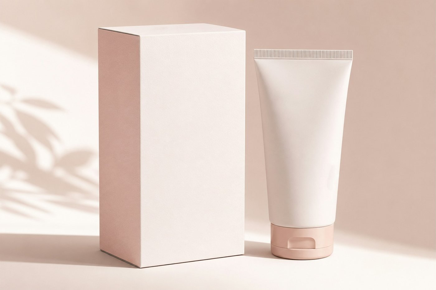 White tube of topical cream beside a plain box, representing an acne treatment such as benzoyl peroxide